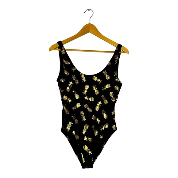 CITY STREET Black with Gold Metallic Pineapple Monogram One-piece Swimsuit - Picture 1 of 10